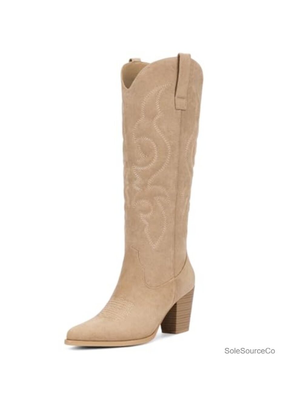 Suede Cowboy Boots Women Knee High Western Pointed Toe Block Heel